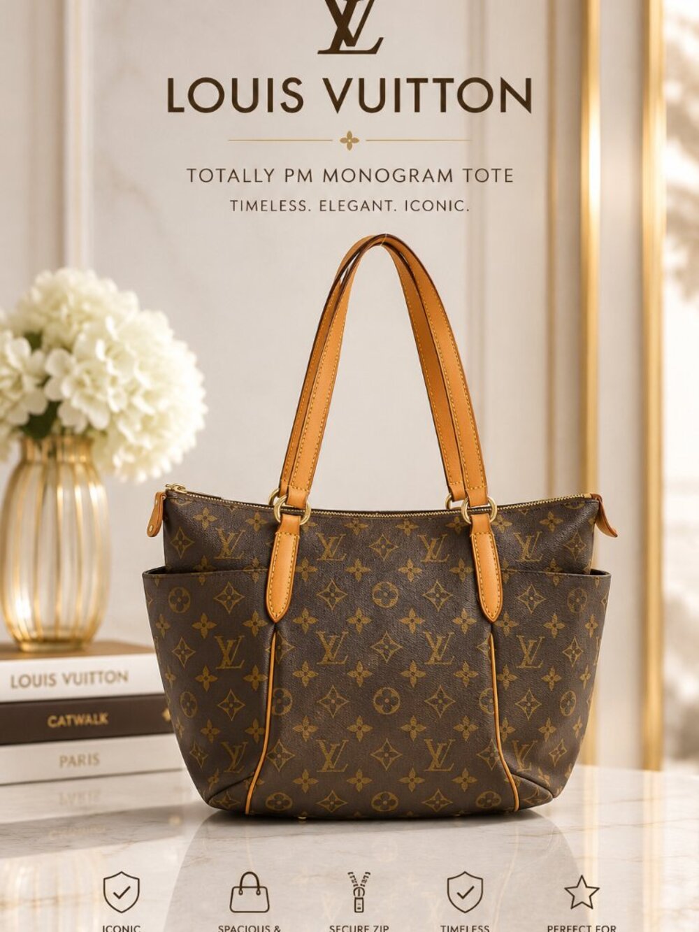 Authentic Louis Vuitton Totally PM Monogram Tote Bag Shoulder Handbag
